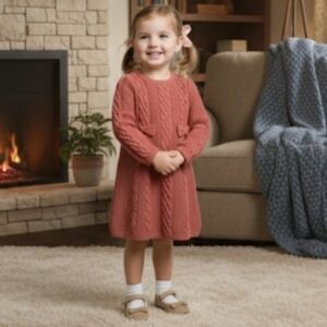 Tommy Bahama Toddler Girls Rose Pink Cable Knit Sweater Dress Size 3T